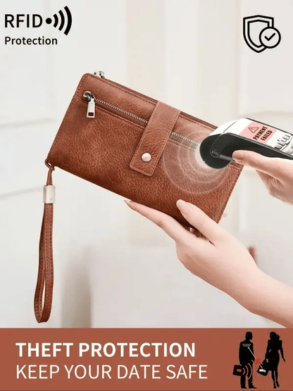 🔥Last Day 49% OFF🔥RFID Blocking Women's Long Wallet: Stylish Solid Leather Clutch (Large Capacity)👛