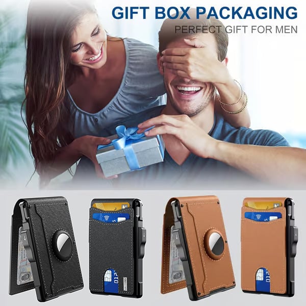 🔥Last Day 49% OFF🔥Wallet for Men - with Pop Up Aluminum Case Money Clip Slim Leather Slots Credit Card Holder RFID Blocking Bifold Minimalist Wallet