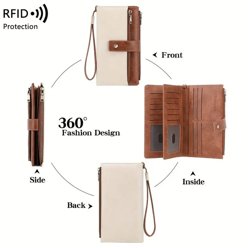 🔥Last Day 49% OFF🔥RFID Blocking Women's Long Wallet: Stylish Solid Leather Clutch (Large Capacity)👛
