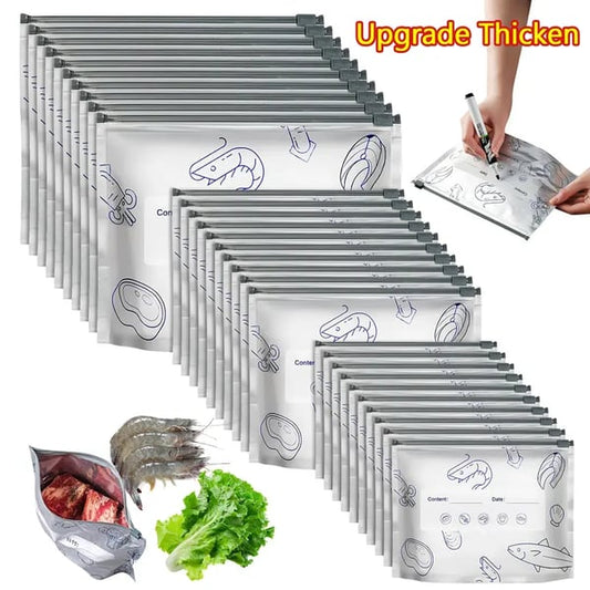 (30pcs )Reusable Aluminum Foil Sealable Storage Bags, 2025 New Resealable Vacuum Zipper Pouches for Food,  Vegetable, Fruit Meat