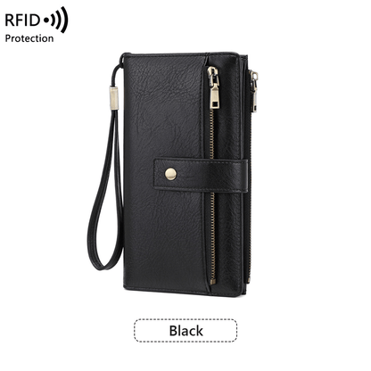 🔥Last Day 49% OFF🔥RFID Blocking Women's Long Wallet: Stylish Solid Leather Clutch (Large Capacity)👛