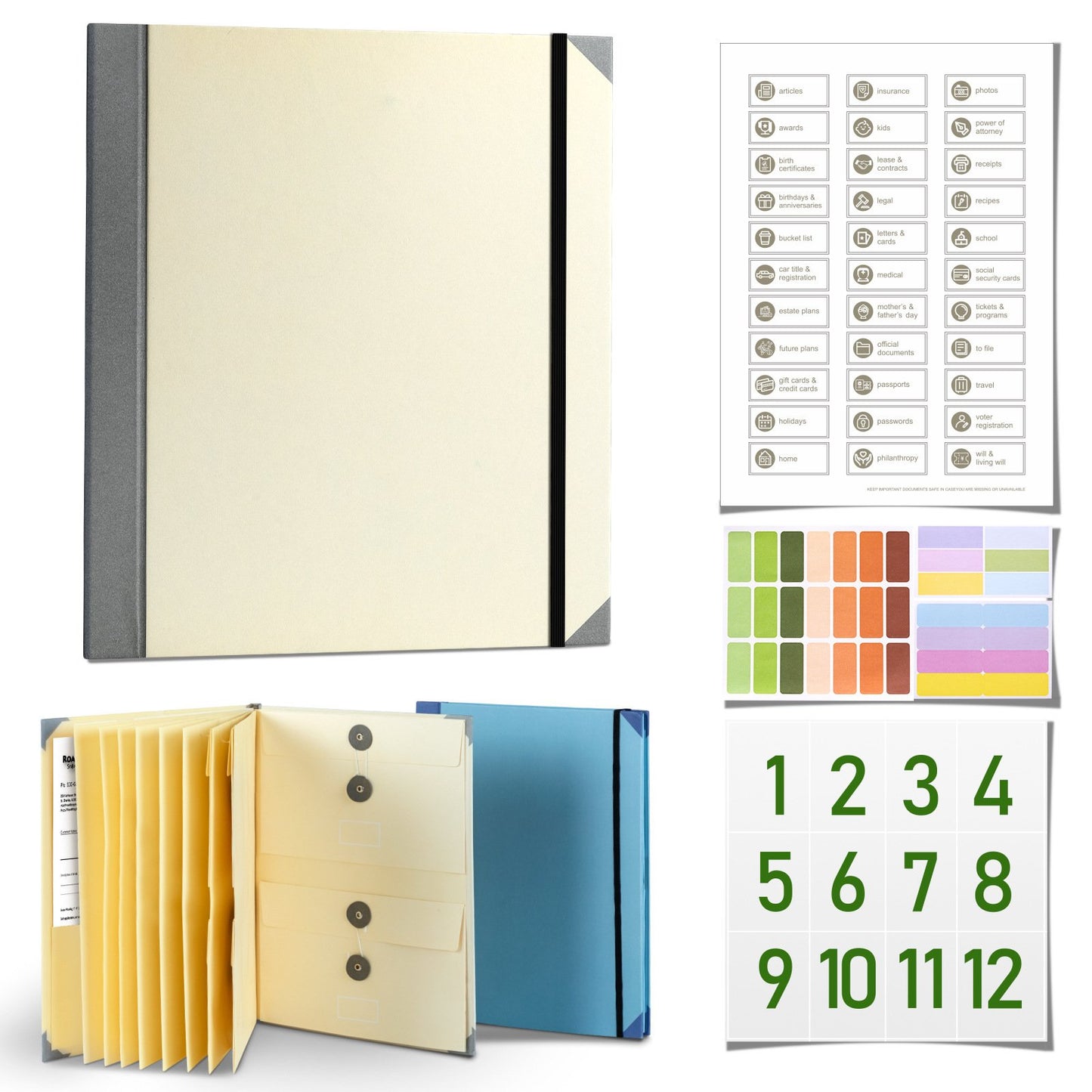 📕Accordion File Organizer Manila Pocket Document Folder -  for Passports, Birth Certificates & Important Papers, Office & Home Storage