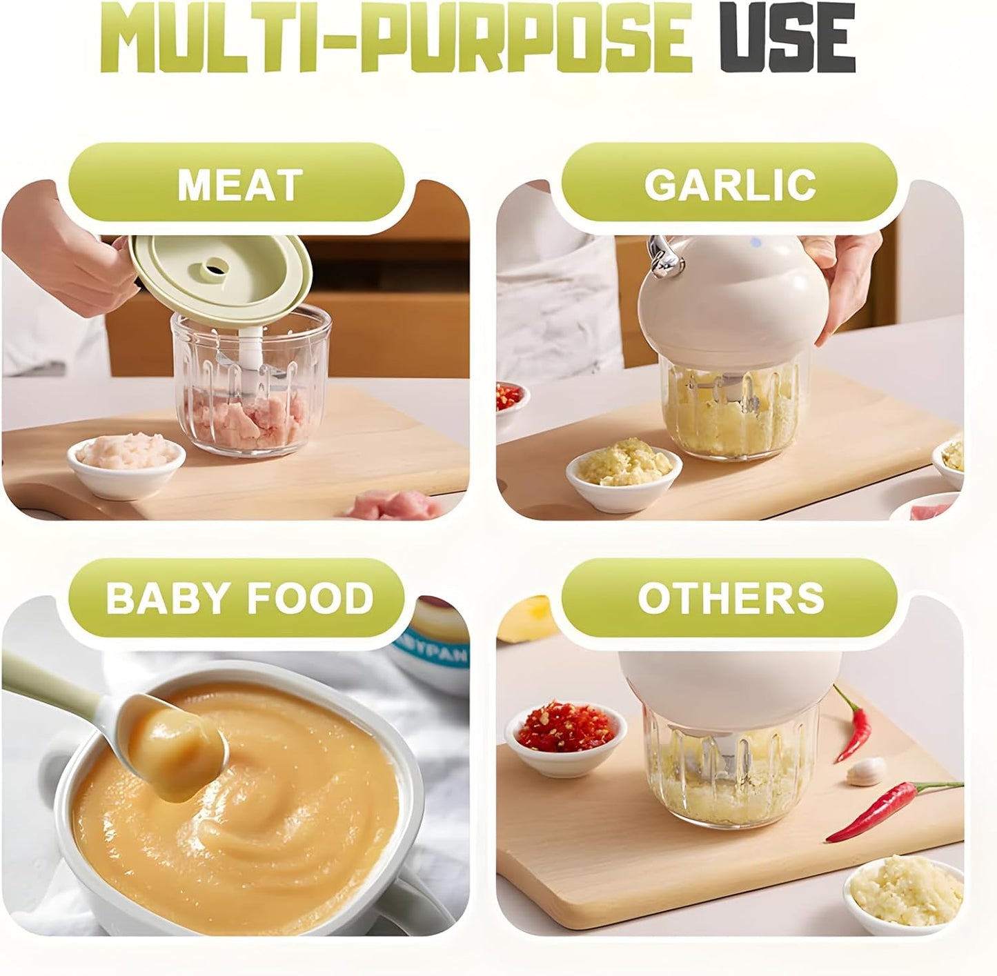 Multi-functional Electric Garlic Chopper, Portable Food Processor, Kitchen Ingredient Processor