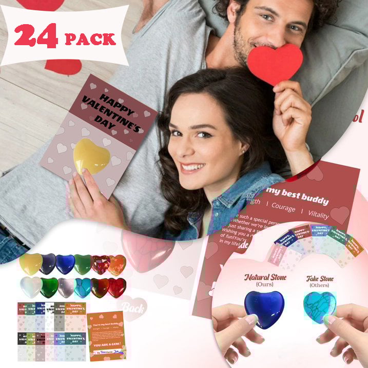 💥Valentine's Day Gem Gifts for Kids&Adults – Prefilled Cards with Heart-Shaped Gemstones