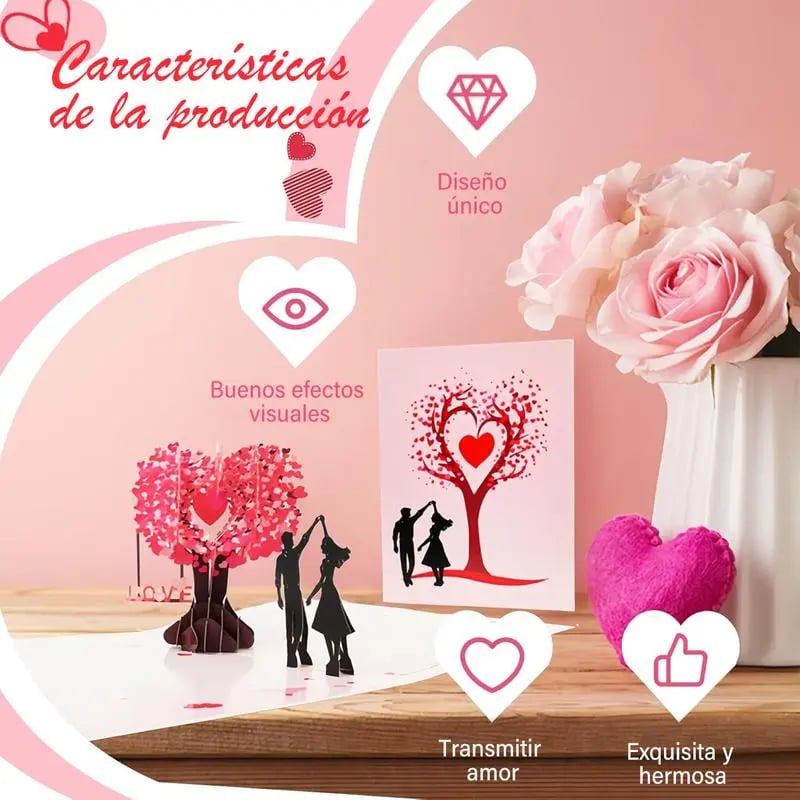 3D Pop-Up Anniversary Card - Romantic Love Tree & Hearts Design💌