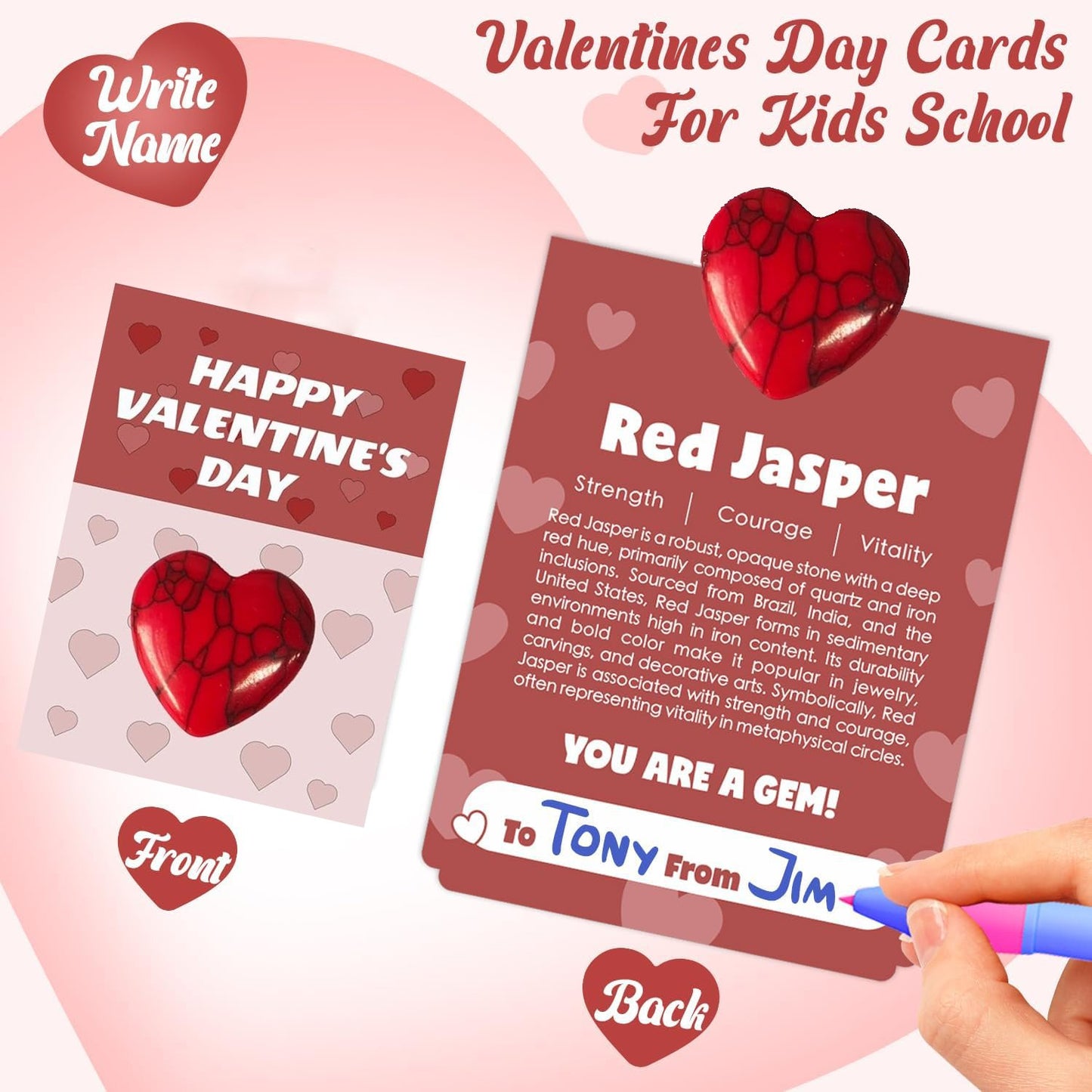 💥Valentine's Day Gem Gifts for Kids&Adults – Prefilled Cards with Heart-Shaped Gemstones