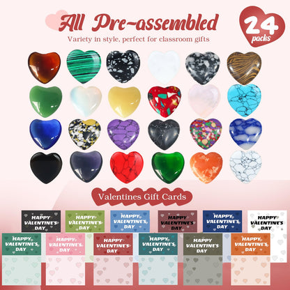 💥Valentine's Day Gem Gifts for Kids&Adults – Prefilled Cards with Heart-Shaped Gemstones