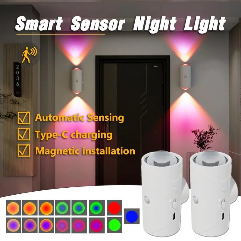 Smart Rechargeable LED Night Light with Motion Sensor – RGB Gradient Ambient Lighting