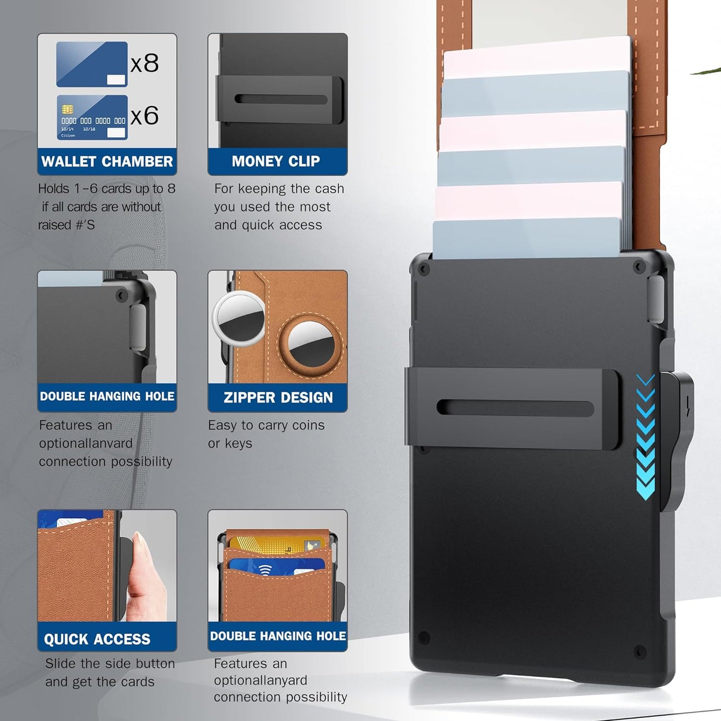 🔥Last Day 49% OFF🔥Wallet for Men - with Pop Up Aluminum Case Money Clip Slim Leather Slots Credit Card Holder RFID Blocking Bifold Minimalist Wallet