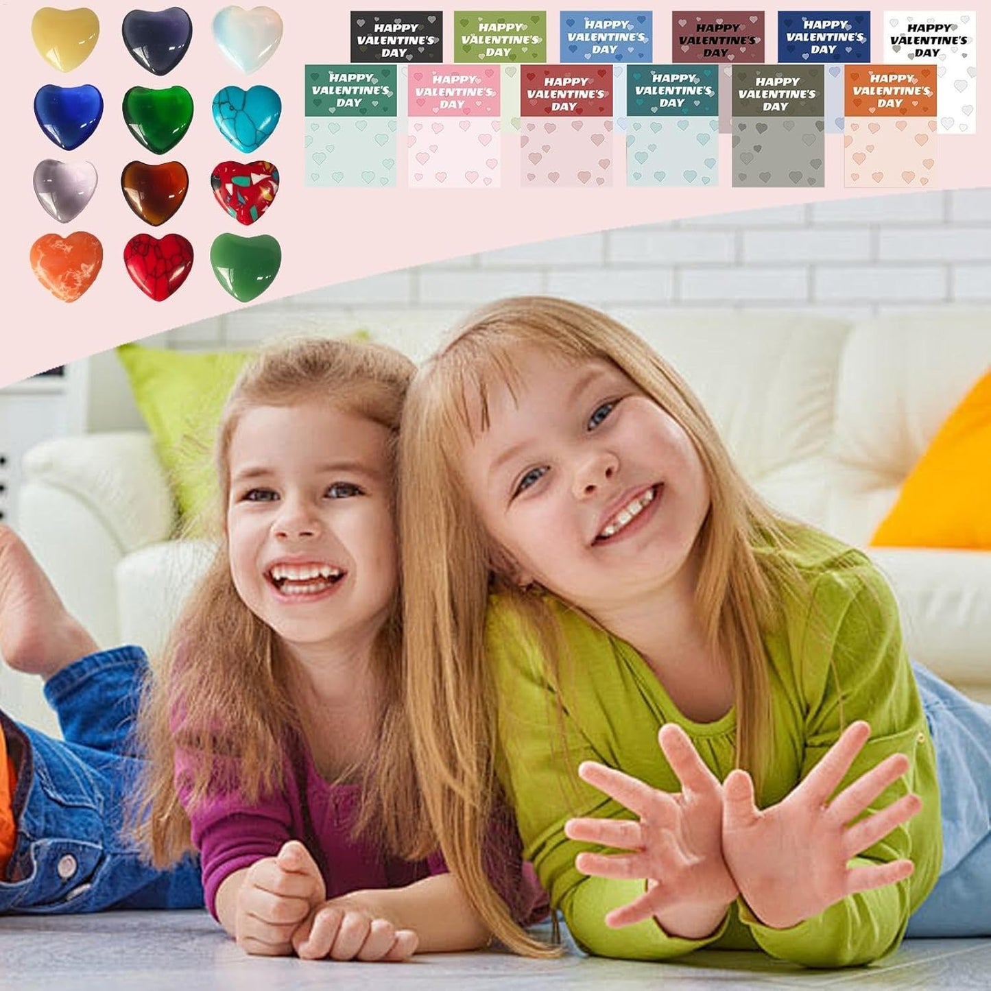 💥Valentine's Day Gem Gifts for Kids&Adults – Prefilled Cards with Heart-Shaped Gemstones