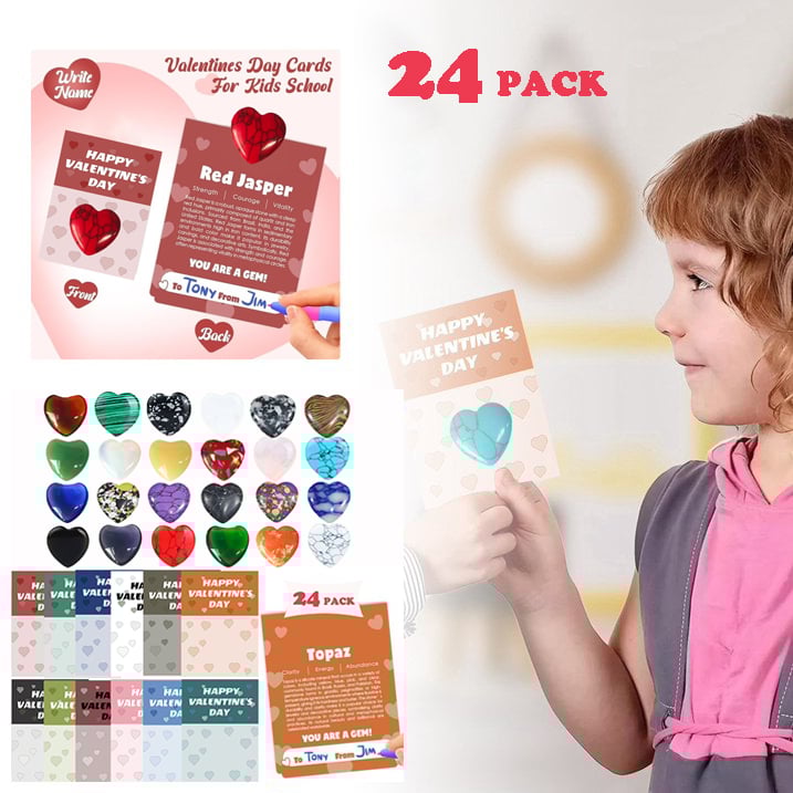 💥Valentine's Day Gem Gifts for Kids&Adults – Prefilled Cards with Heart-Shaped Gemstones