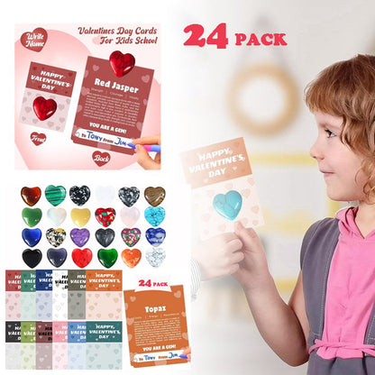 💥Valentine's Day Gem Gifts for Kids&Adults – Prefilled Cards with Heart-Shaped Gemstones