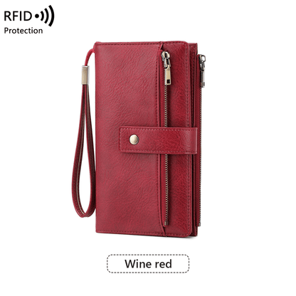 🔥Last Day 49% OFF🔥RFID Blocking Women's Long Wallet: Stylish Solid Leather Clutch (Large Capacity)👛