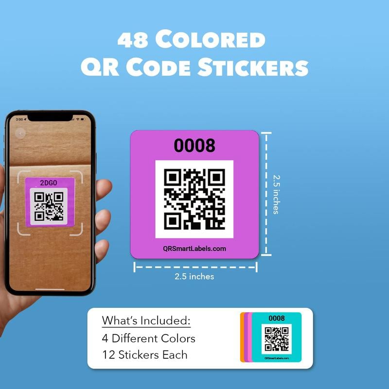 Original Color-Coded Scannable QR Labels (48 Pack)